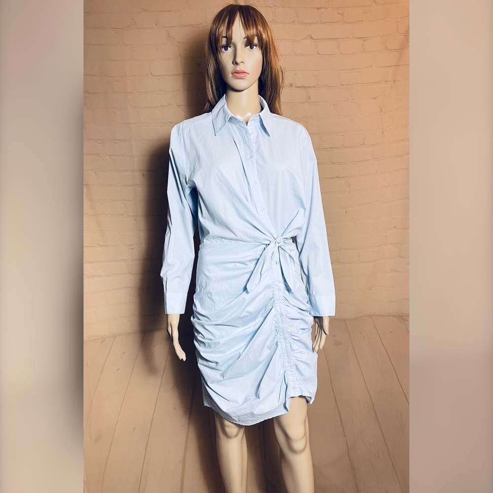New ASTR The Label Blue Cotton Front Button Ruched Dress Size M